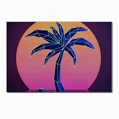 Abstract 3d Art Holiday Island Palm Tree Pink Purple Summer Sunset Water Postcard 4 x 6  (pkg Of 10) by Cemarart