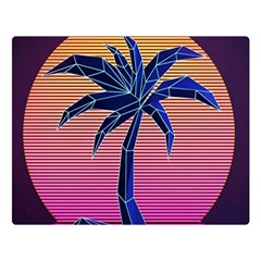 Abstract 3d Art Holiday Island Palm Tree Pink Purple Summer Sunset Water Premium Plush Fleece Blanket (large) by Cemarart