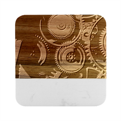 Abstract Style Gears Gold Silver Marble Wood Coaster (square) by Cemarart