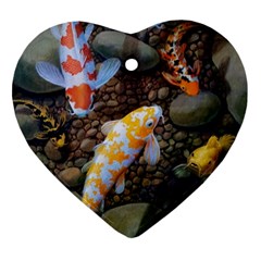 Koi Fish Clown Pool Stone Heart Ornament (two Sides) by Cemarart