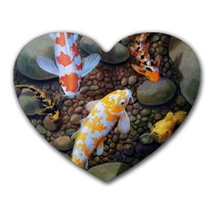 Koi Fish Clown Pool Stone Heart Mousepad by Cemarart