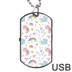 Unicorn Diamond Rainbow Shooting Star Dog Tag Usb Flash (two Sides) by Grandong