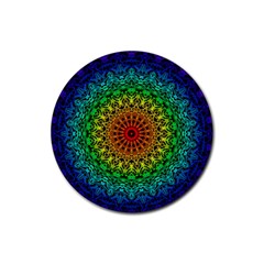 Rainbow Mandala Abstract Pastel Pattern Rubber Coaster (round)