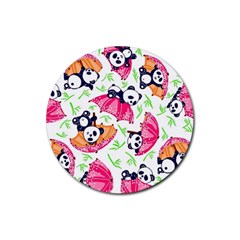 Panda Umbrella Pattern Rubber Round Coaster (4 Pack) by Cemarart