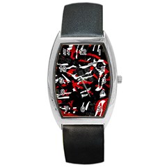 Shape Line Red Black Abstraction Barrel Style Metal Watch by Cemarart