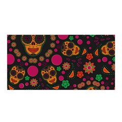 Skull Colorful Floral Flower Head Satin Wrap 35  X 70  by Cemarart