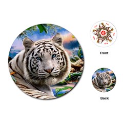 White Tiger Peacock Animal Fantasy Water Summer Playing Cards Single Design (round) by Cemarart
