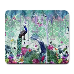 Peacock Parrot Bird Pattern Exotic Summer Green Flower Jungle Paradise Large Mousepad by Cemarart