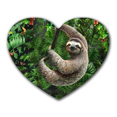 Sloth In Jungle Art Animal Fantasy Heart Mousepad by Cemarart