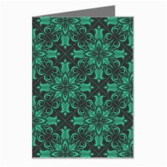 Green Damask Pattern Vintage Floral Pattern, Green Vintage Greeting Card by nateshop