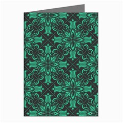 Green Damask Pattern Vintage Floral Pattern, Green Vintage Greeting Cards (pkg Of 8) by nateshop