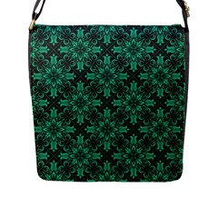 Green Damask Pattern Vintage Floral Pattern, Green Vintage Flap Closure Messenger Bag (l) by nateshop