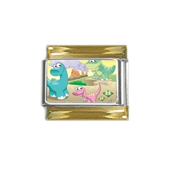 Kids Mural Cartoon Dinosaur Gold Trim Italian Charm (9mm) by nateshop