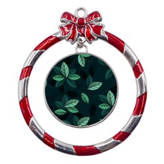 Foliage Metal Red Ribbon Round Ornament