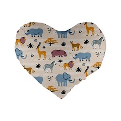 Wild Animals Seamless Pattern Standard 16  Premium Heart Shape Cushions