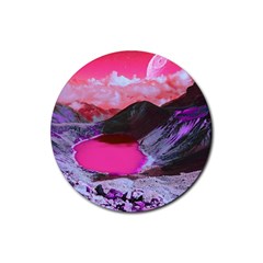 Late Night Feelings Aesthetic Clouds Color Manipulation Landscape Mountain Nature Surrealism Psicode Rubber Round Coaster (4 Pack) by Cemarart