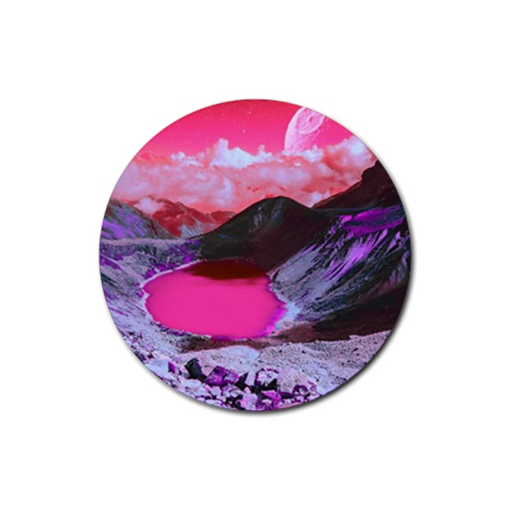 Late Night Feelings Aesthetic Clouds Color Manipulation Landscape Mountain Nature Surrealism Psicode Rubber Round Coaster (4 pack)