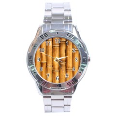 Brown Bamboo Texture  Stainless Steel Analogue Watch by nateshop