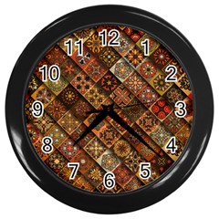 Pattern, Abstract, Texture, Mandala Wall Clock (black) by nateshop