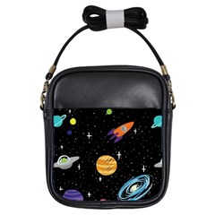 Space Cartoon, Planets, Rockets Girls Sling Bag by nateshop