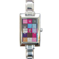 Tile, Colorful, Squares, Texture Rectangle Italian Charm Watch by nateshop