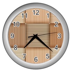 Wooden Wickerwork Textures, Square Patterns, Vector Wall Clock (silver) by nateshop