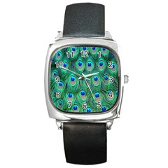 Feather, Bird, Pattern, Peacock, Texture Square Metal Watch by nateshop