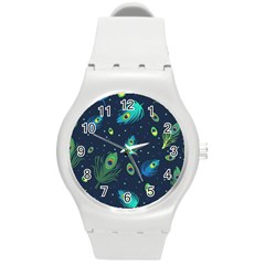 Feather, Bird, Pattern, Round Plastic Sport Watch (m) by nateshop