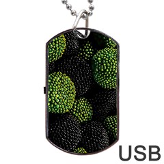 Berry,note, Green, Raspberries Dog Tag Usb Flash (one Side) by nateshop