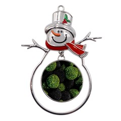 Berry,note, Green, Raspberries Metal Snowman Ornament by nateshop