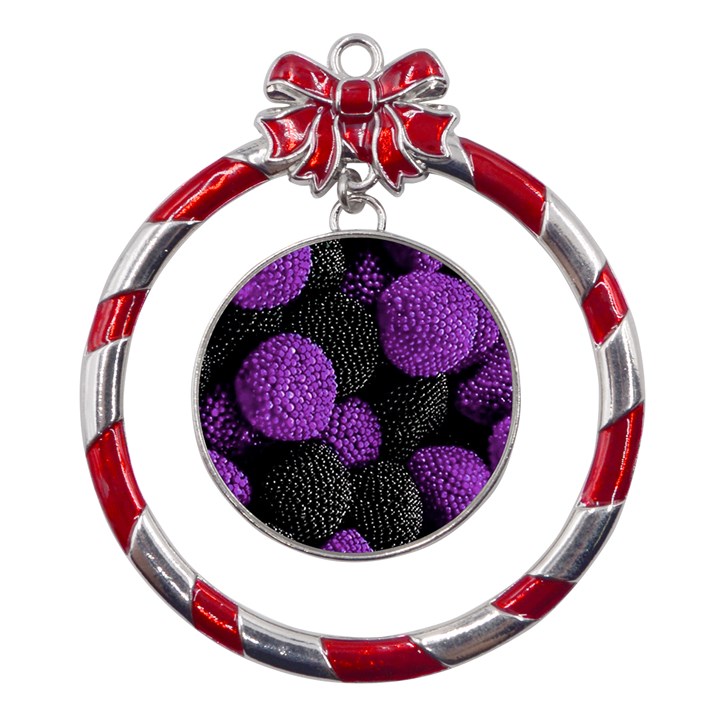 Berry,raspberry, Plus, One Metal Red Ribbon Round Ornament