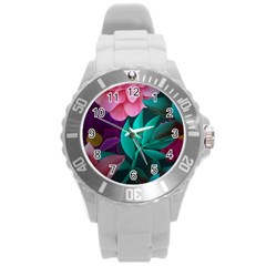 Flowers, Mate, Pink, Purple, Stock Wall Round Plastic Sport Watch (l) by nateshop