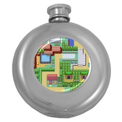 Pixel Map Game Round Hip Flask (5 Oz) by Cemarart