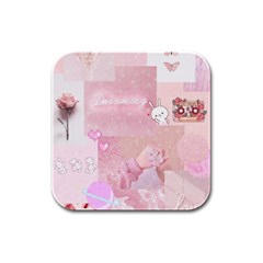 Pink Aesthetic, Clouds, Cute, Glitter, Hello Kitty, Pastel, Soft Rubber Square Coaster (4 Pack) by nateshop