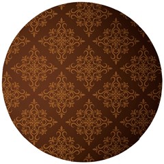 Brown Floral Pattern Floral Vintage Pattern, Brown Vintage Wooden Puzzle Round by nateshop