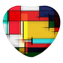 Multicolored Retro Abstraction, Lines Retro Background, Multicolored Mosaic Heart Glass Fridge Magnet (4 Pack) by nateshop