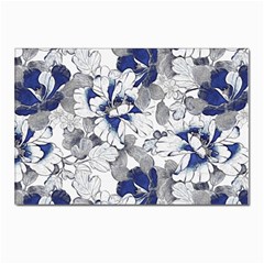 Retro Texture With Blue Flowers, Floral Retro Background, Floral Vintage Texture, White Background W Postcard 4 x 6  (pkg Of 10) by nateshop