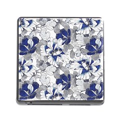 Retro Texture With Blue Flowers, Floral Retro Background, Floral Vintage Texture, White Background W Memory Card Reader (square 5 Slot) by nateshop