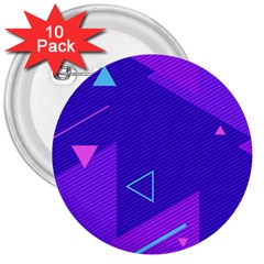 Purple Geometric Abstraction, Purple Neon Background 3  Buttons (10 Pack) 