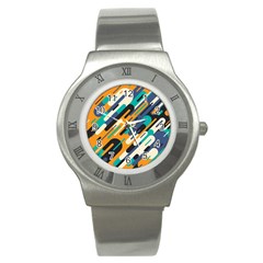 Abstract Rays, Material Design, Colorful Lines, Geometric Stainless Steel Watch by nateshop