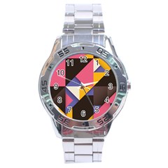 Retro Colorful Background, Geometric Abstraction Stainless Steel Analogue Watch by nateshop