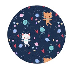 Cute Astronaut Cat With Star Galaxy Elements Seamless Pattern Mini Round Pill Box (pack Of 5) by Grandong