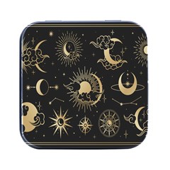 Asian Set With Clouds Moon Sun Stars Vector Collection Oriental Chinese Japanese Korean Style Square Metal Box (black) by Grandong