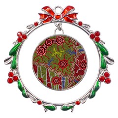 Authentic Aboriginal Art - Connections Metal X mas Wreath Ribbon Ornament