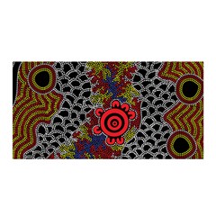 Authentic Aboriginal Art - Gathering Satin Wrap 35  X 70  by hogartharts