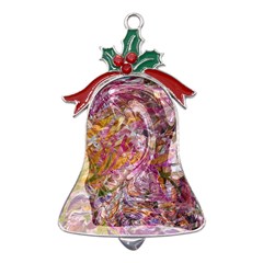 Abstract Pink Blend Metal Holly Leaf Bell Ornament by kaleidomarblingart