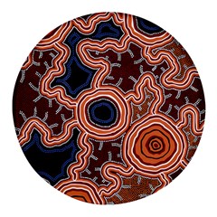 Authentic Aboriginal Art - Pathways Round Glass Fridge Magnet (4 Pack) by hogartharts