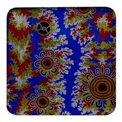 Authentic Aboriginal Art - Waterholes (corella) Square Glass Fridge Magnet (4 Pack) by hogartharts