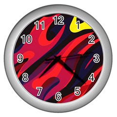 Abstract Fire Flames Grunge Art, Creative Wall Clock (silver) by nateshop