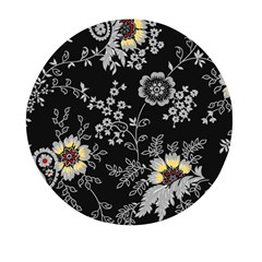 Black Background With Gray Flowers, Floral Black Texture Mini Round Pill Box (pack Of 3) by nateshop